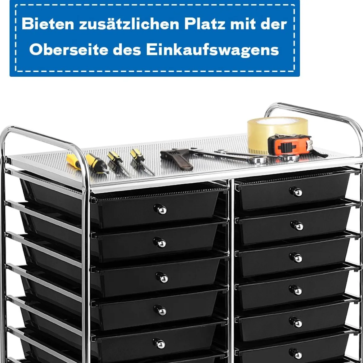 Rollwagen mit 20 Stapelbaren Schubladen & Metallgestell Rollcontainer Badrollwagen