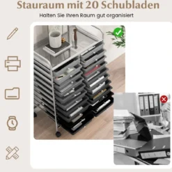 Rollwagen mit 20 Stapelbaren Schubladen & Metallgestell Rollcontainer Badrollwagen