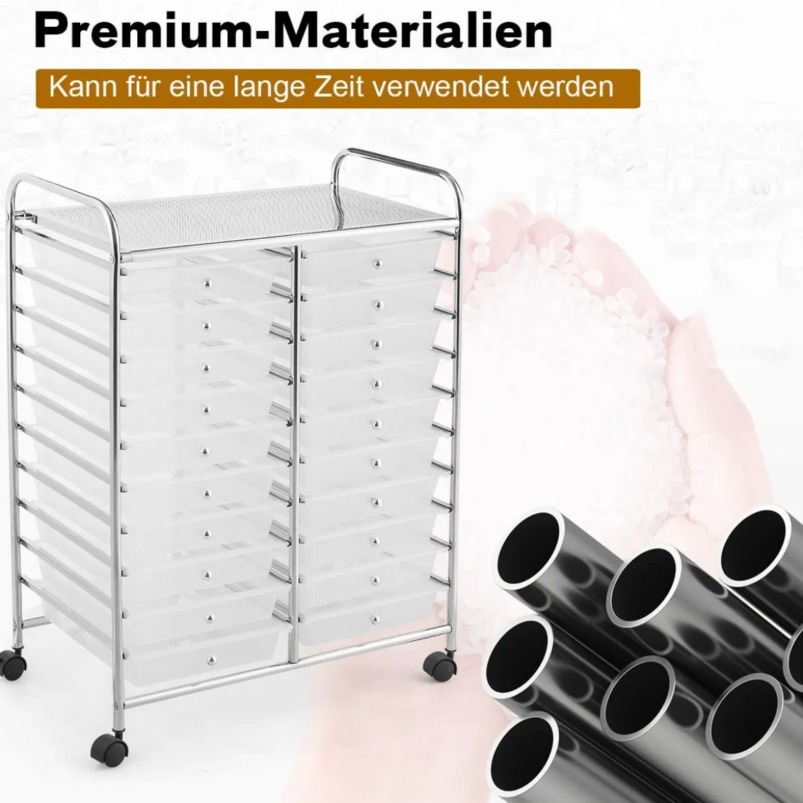 Rollwagen mit 20 Stapelbaren Schubladen & Metallgestell Rollcontainer Badrollwagen