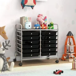 Rollwagen mit 12 Stapelbaren Schubladen & Ablagefläche Schubladenwagen Rollcontainer