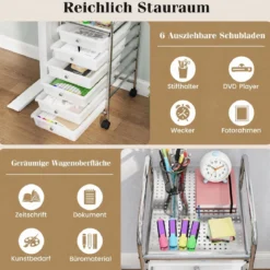 Rollwagen mit 6 Stapelbaren Schubladen & Leichtgängigen Schienen Rollcontainer Weiß