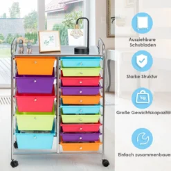 Rollwagen mit 15 stapelbaren Schubladen Rollcontainer Beistellwagen mit 15 Schubladen