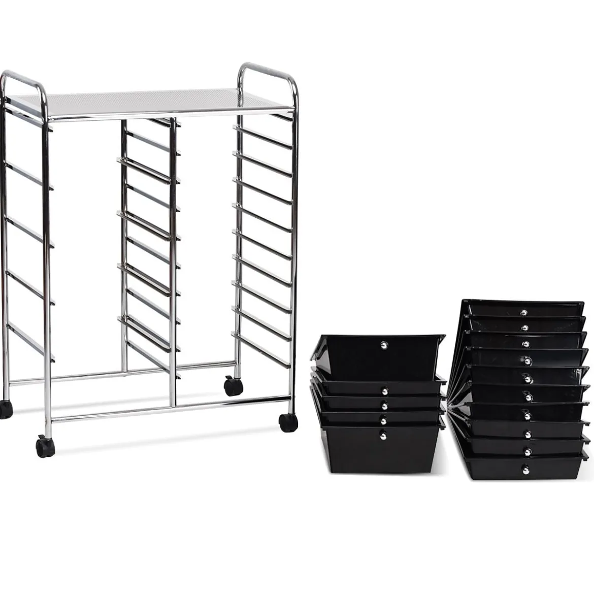Rollwagen mit 15 stapelbaren Schubladen Rollcontainer Beistellwagen mit 15 Schubladen