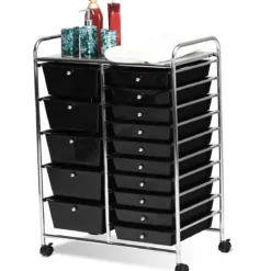 Rollwagen mit 15 stapelbaren Schubladen Rollcontainer Beistellwagen mit 15 Schubladen