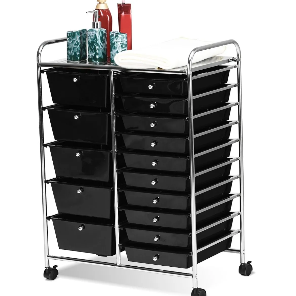 Rollwagen mit 15 stapelbaren Schubladen Rollcontainer Beistellwagen mit 15 Schubladen