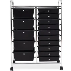Rollwagen mit 15 stapelbaren Schubladen Rollcontainer Beistellwagen mit 15 Schubladen