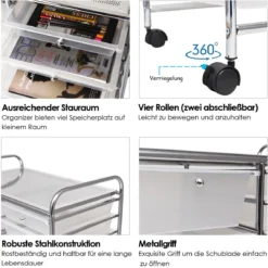 Rollwagen mit 15 stapelbaren Schubladen Rollcontainer Beistellwagen mit 15 Schubladen