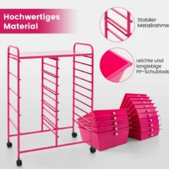 Rollwagen mit 15 stapelbaren Schubladen Rollcontainer Beistellwagen mit 15 Schubladen