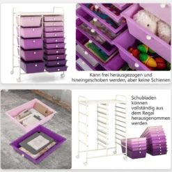 Rollwagen mit 15 stapelbaren Schubladen Rollcontainer Beistellwagen mit 15 Schubladen