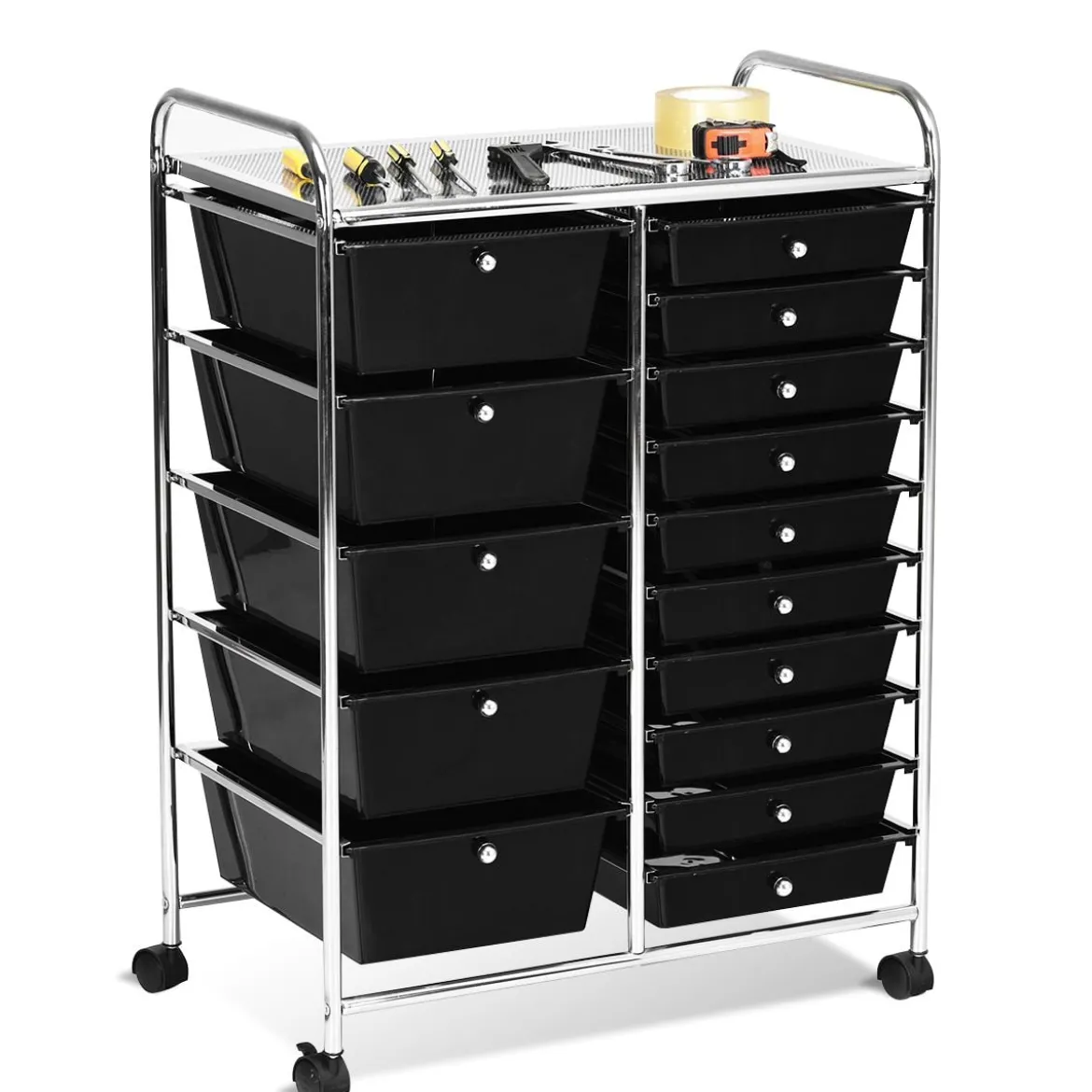 Rollwagen mit 15 stapelbaren Schubladen Rollcontainer Beistellwagen mit 15 Schubladen