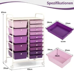 Rollwagen mit 15 stapelbaren Schubladen Rollcontainer Beistellwagen mit 15 Schubladen