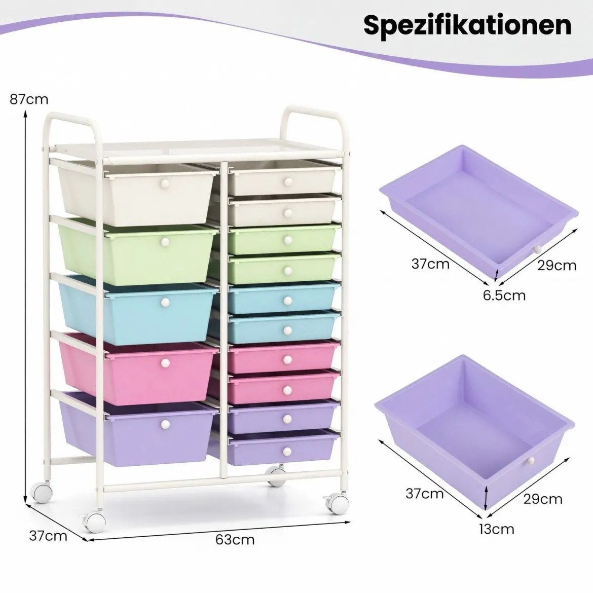 Rollwagen mit 15 stapelbaren Schubladen Rollcontainer Beistellwagen mit 15 Schubladen
