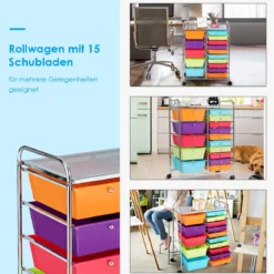 Rollwagen mit 15 stapelbaren Schubladen Rollcontainer Beistellwagen mit 15 Schubladen