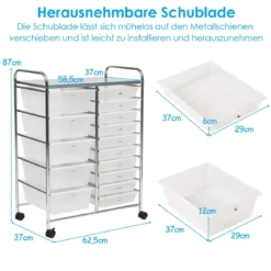Rollwagen mit 15 stapelbaren Schubladen Rollcontainer Beistellwagen mit 15 Schubladen