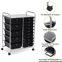 Rollwagen mit 15 stapelbaren Schubladen Rollcontainer Beistellwagen mit 15 Schubladen