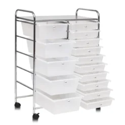 Rollwagen mit 15 stapelbaren Schubladen Rollcontainer Beistellwagen mit 15 Schubladen