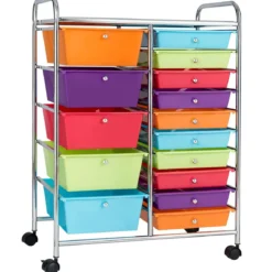Rollwagen mit 15 stapelbaren Schubladen Rollcontainer Beistellwagen mit 15 Schubladen