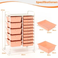 Rollwagen mit 15 stapelbaren Schubladen Rollcontainer Beistellwagen mit 15 Schubladen