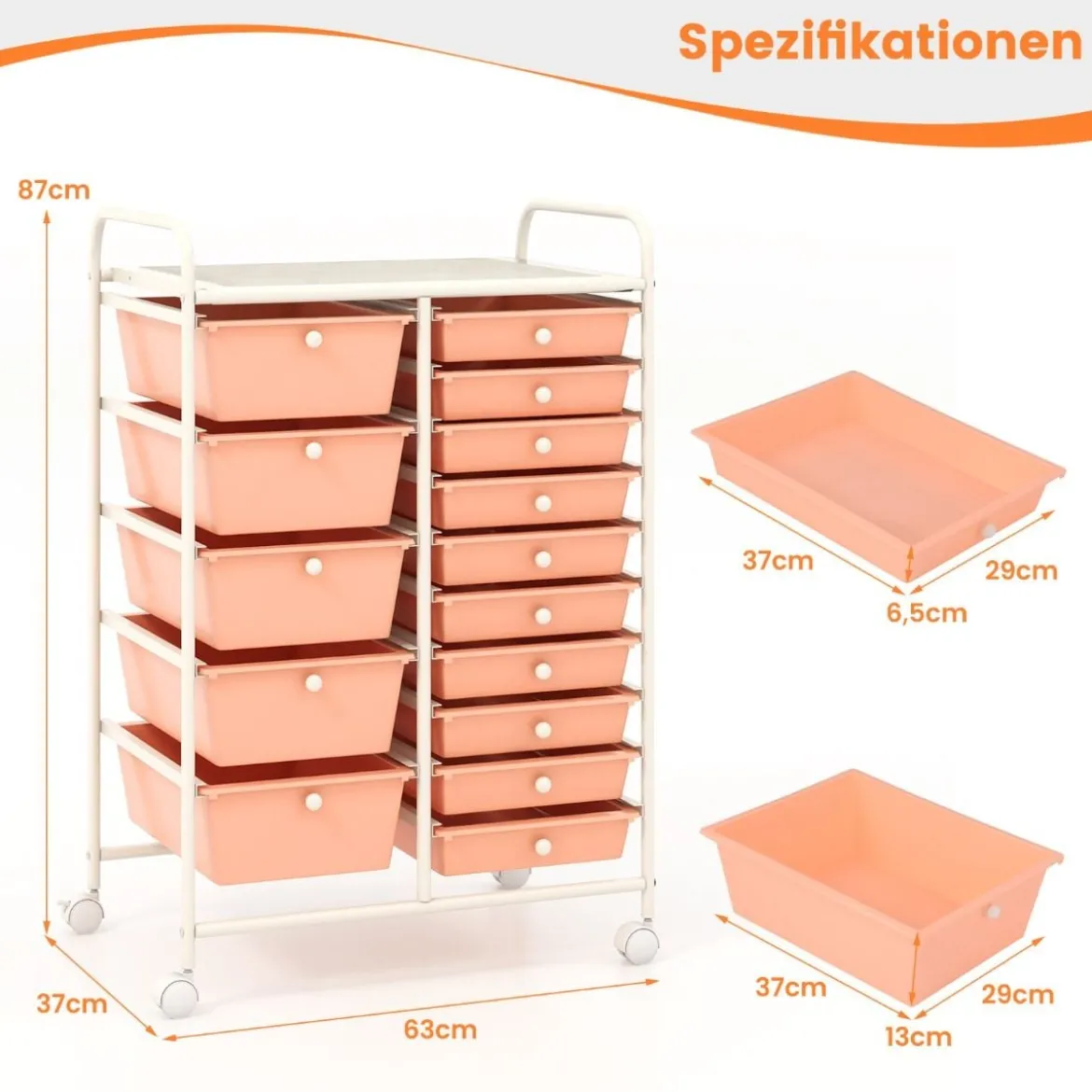 Rollwagen mit 15 stapelbaren Schubladen Rollcontainer Beistellwagen mit 15 Schubladen