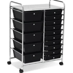 Rollwagen mit 15 stapelbaren Schubladen Rollcontainer Beistellwagen mit 15 Schubladen