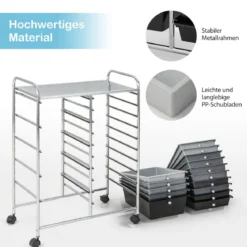 Rollwagen mit 15 stapelbaren Schubladen Rollcontainer Beistellwagen mit 15 Schubladen