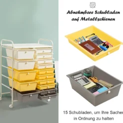 Rollwagen mit 15 stapelbaren Schubladen Rollcontainer Beistellwagen mit 15 Schubladen