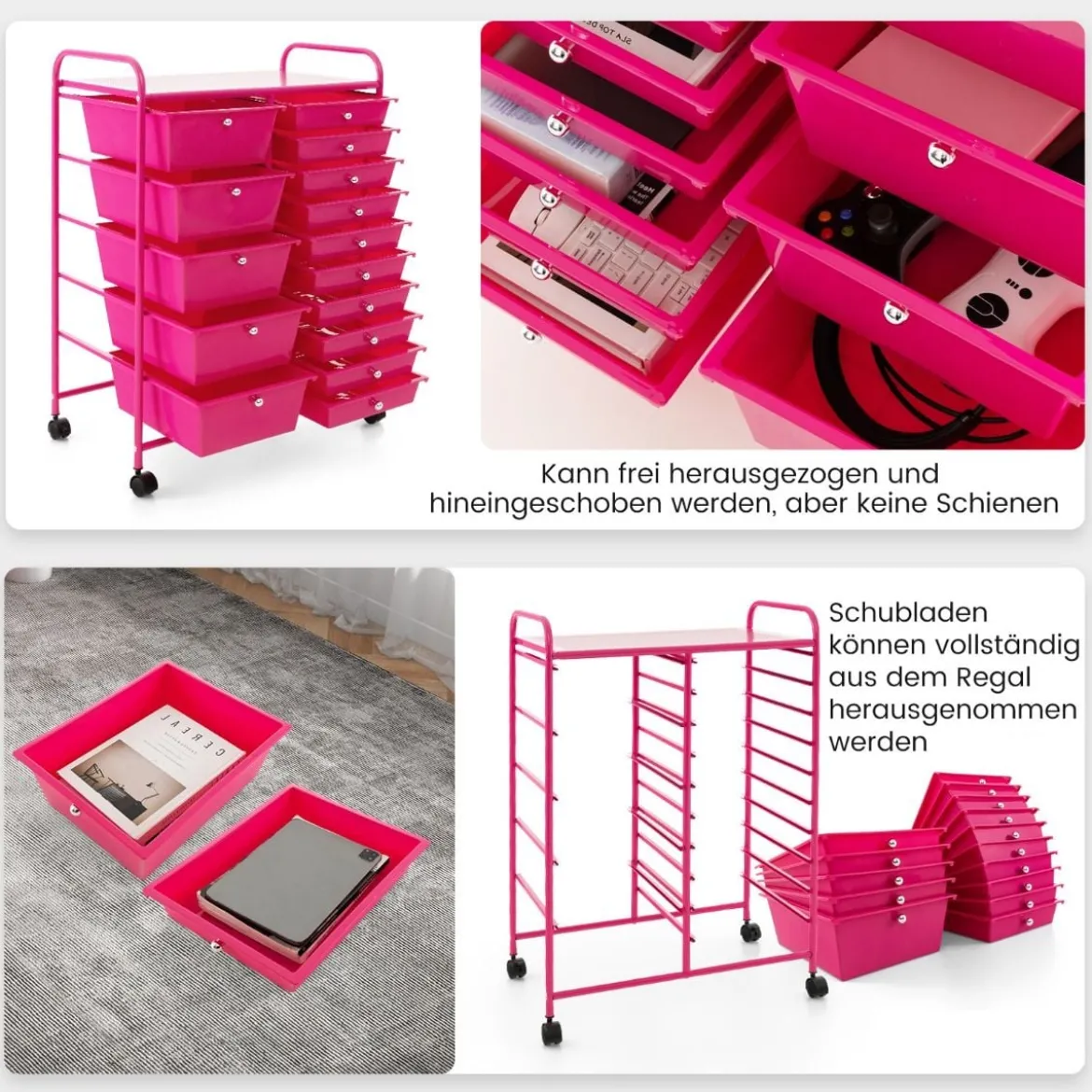 Rollwagen mit 15 stapelbaren Schubladen Rollcontainer Beistellwagen mit 15 Schubladen