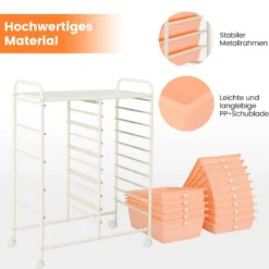 Rollwagen mit 15 stapelbaren Schubladen Rollcontainer Beistellwagen mit 15 Schubladen