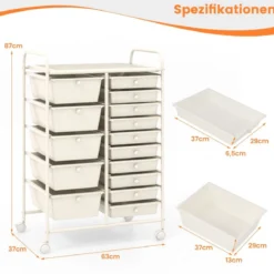 Rollwagen mit 15 stapelbaren Schubladen Rollcontainer Beistellwagen mit 15 Schubladen