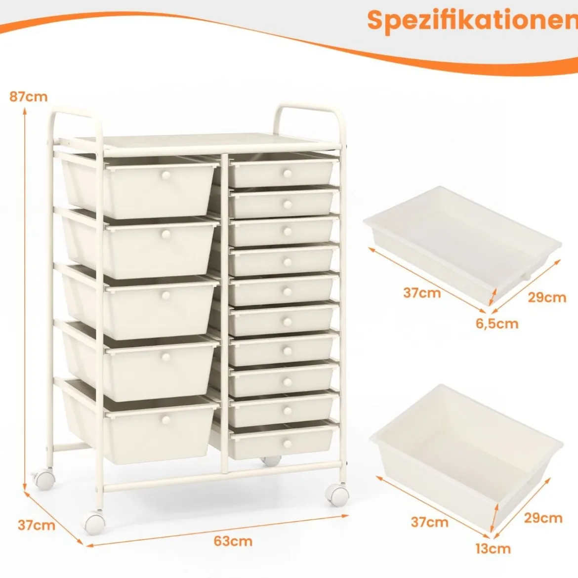 Rollwagen mit 15 stapelbaren Schubladen Rollcontainer Beistellwagen mit 15 Schubladen
