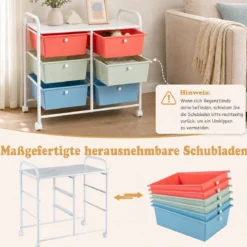 Rollwagen Rollcontainer mit 6 Schubladen aus Kunststoff & 2 Griffen 63,5 x 38 x 66 cm Bunt