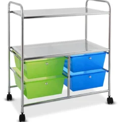Rollwagen 4 Schubladen Bad Rollcontainer Küchenwagen mit Rollen 58,5 x 37 x75 cm