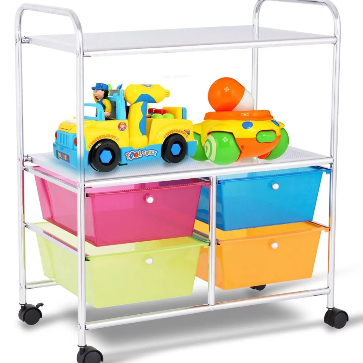 Rollwagen 4 Schubladen Bad Rollcontainer Küchenwagen mit Rollen 58,5 x 37 x75 cm