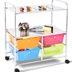 Rollwagen 4 Schubladen Bad Rollcontainer Küchenwagen mit Rollen 58,5 x 37 x75 cm
