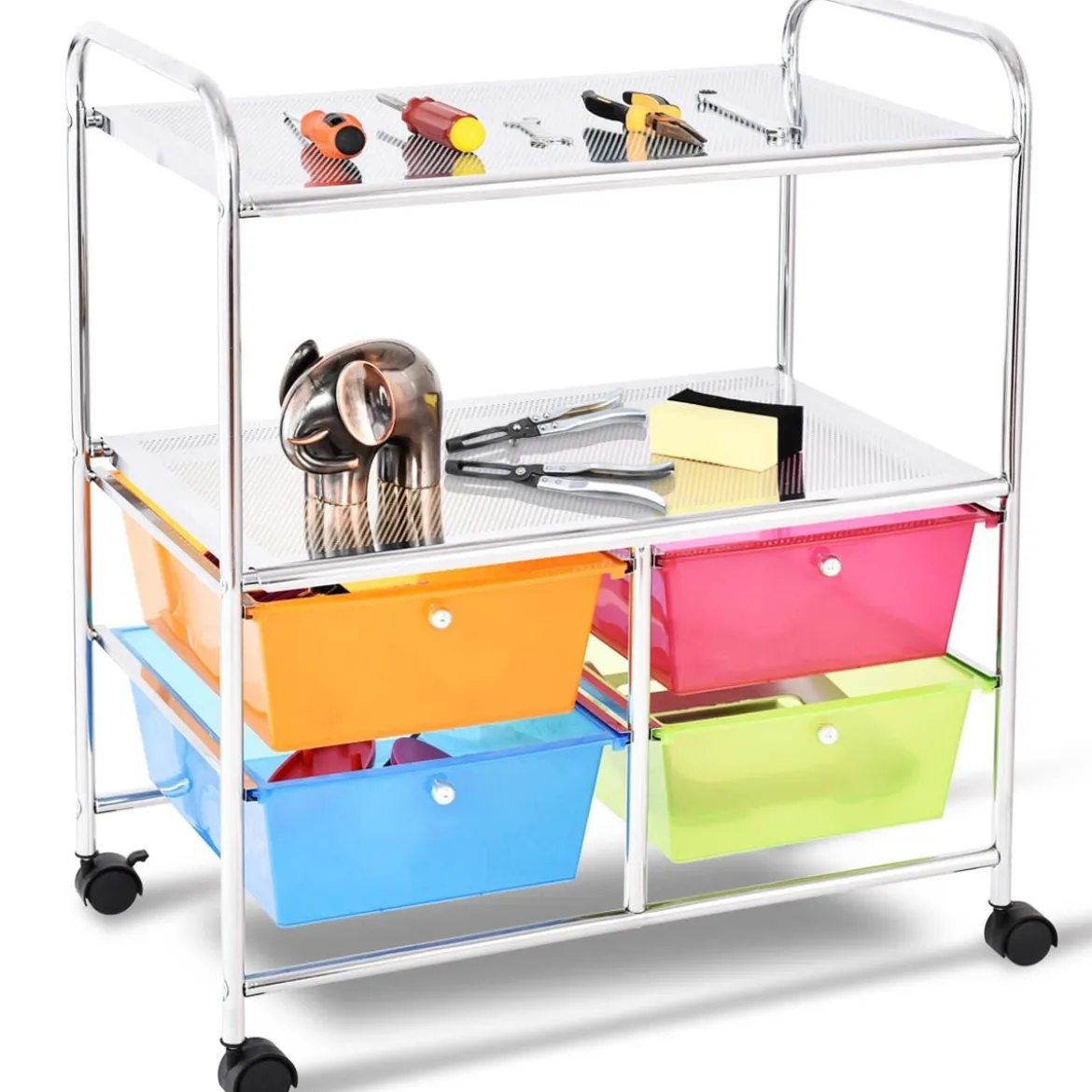Rollwagen 4 Schubladen Bad Rollcontainer Küchenwagen mit Rollen 58,5 x 37 x75 cm