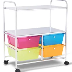 Rollwagen 4 Schubladen Bad Rollcontainer Küchenwagen mit Rollen 58,5 x 37 x75 cm