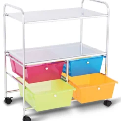 Rollwagen 4 Schubladen Bad Rollcontainer Küchenwagen mit Rollen 58,5 x 37 x75 cm
