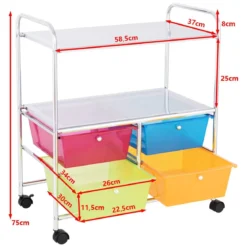Rollwagen 4 Schubladen Bad Rollcontainer Küchenwagen mit Rollen 58,5 x 37 x75 cm