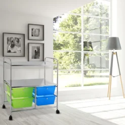 Rollwagen 4 Schubladen Bad Rollcontainer Küchenwagen mit Rollen 58,5 x 37 x75 cm