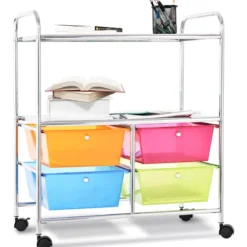 Rollwagen 4 Schubladen Bad Rollcontainer Küchenwagen mit Rollen 58,5 x 37 x75 cm