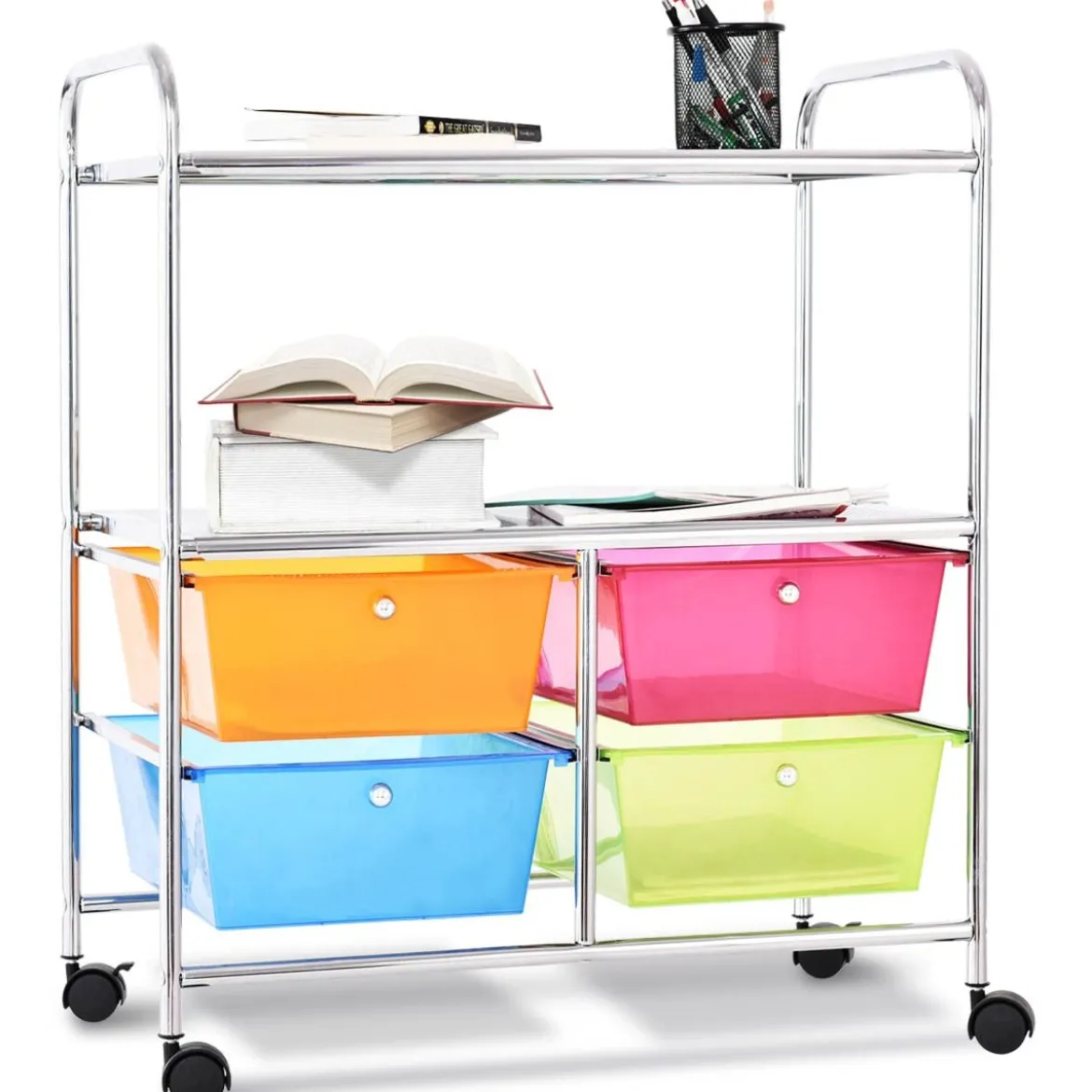 Rollwagen 4 Schubladen Bad Rollcontainer Küchenwagen mit Rollen 58,5 x 37 x75 cm