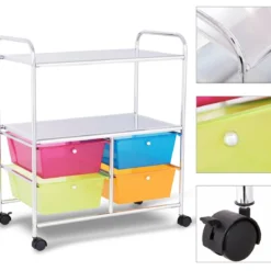 Rollwagen 4 Schubladen Bad Rollcontainer Küchenwagen mit Rollen 58,5 x 37 x75 cm