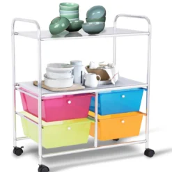 Rollwagen 4 Schubladen Bad Rollcontainer Küchenwagen mit Rollen 58,5 x 37 x75 cm