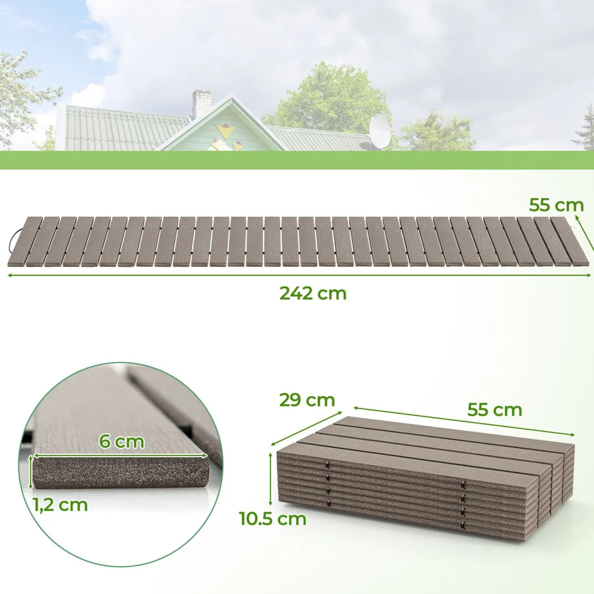 Rollweg aus HDPE 242 x 55cm Gehweg ausrollbar Gartenweg wetterfest Gehwegplatte Trittplatte für Hochzeit Grau