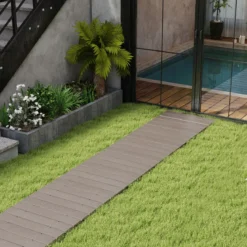 Rollweg aus HDPE 242 x 55cm Gehweg ausrollbar Gartenweg wetterfest Gehwegplatte Trittplatte für Hochzeit Grau