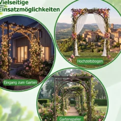 Rosenbogen Holz Gartenbogen aus Tannenholz mit Dach & Rankgittern 160 x 60 x 216 cm Dunkelbraun