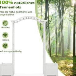 Rosenbogen Holz 2 in 1 Torbogen mit Blumenkasten Garten Pergola modern 183 x 42 x 200 cm Weiß