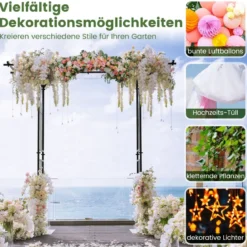 Rosenbogen Metall Gartenbogen für Kletterpflanzen Torbogen Garten 200 x 52 x 206 cm Schwarz