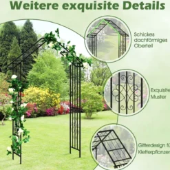 Rosenbogen Metall Gartenbogen für Kletterpflanzen Rankbogen für Hinterhof Hochzeit Party 140 x 40 x 223 cm Schwarz
