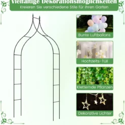 Rosenbogen Metall Gartenbogen im gotischen Stil Torbogen Rosengitter Rankgitter 125 x 39 x 287 cm